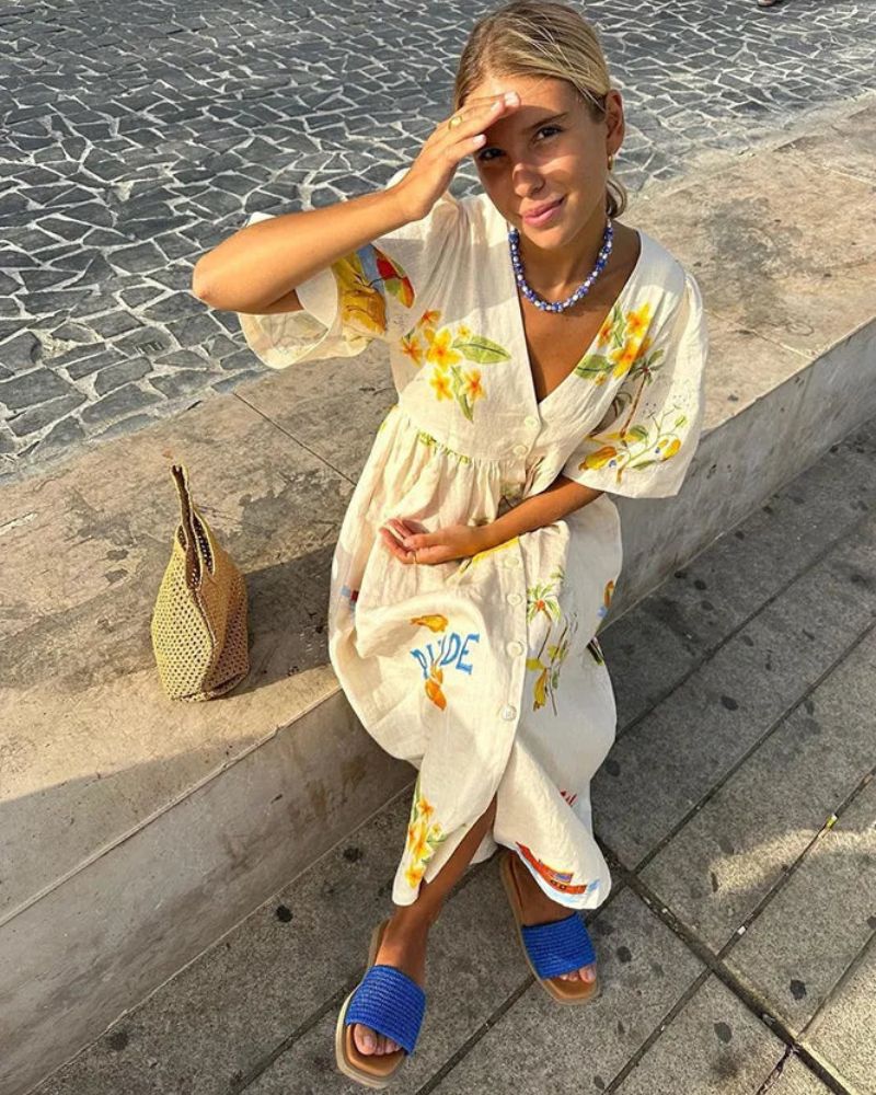 ANNI - Bedrukte linnen jurk