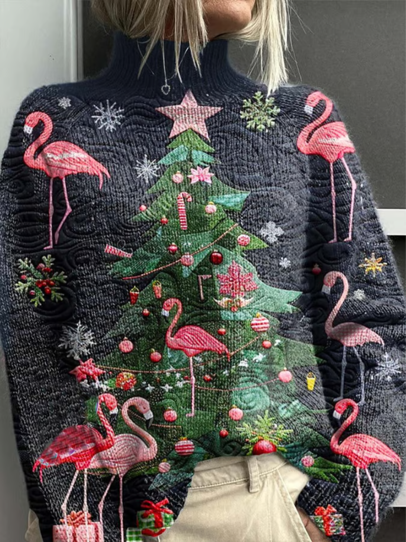 Mila - Kersttrui met flamingo’s en kerstboom